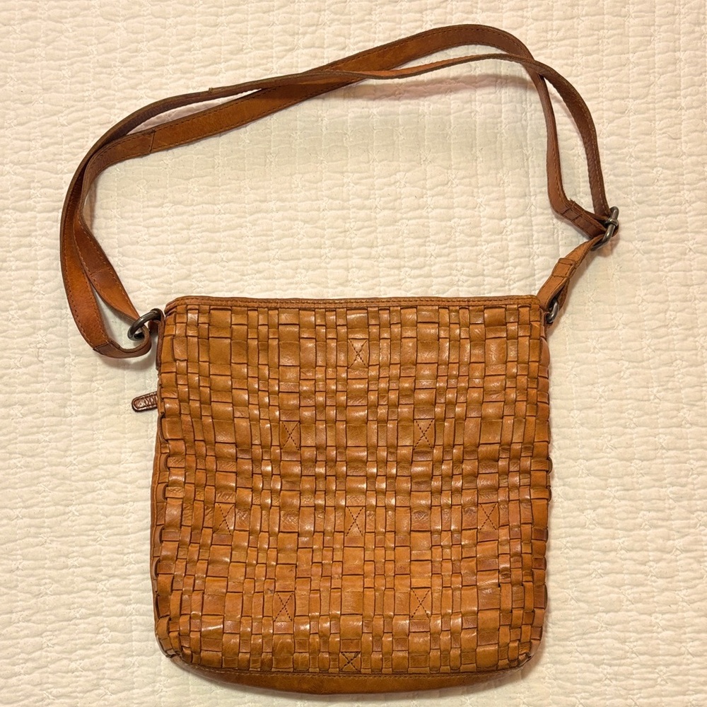 Woven Leather Crossbody Bag in Brown
